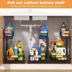 Under Sink Organizer, 2 Tier Under Sink Organizers and Storage, Slide Out Pull Out Cabinet Organizer Shelf, Metal Sliding Drawer for Kitchen Bathroom Pantry Cabinet Closet Organization Rack