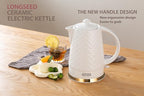 Ceramic Electric Kettle, 1.5L/1200W Boil Water Quickly and Easily with Boil-Dry Protection Auto Shut Off, Detachable Swivel Base, White Relief Carving