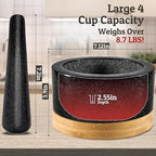 PriorityChef Heavy Duty Mortar and Pestle Set with Bamboo Base, 100% Natural Granite Stone Grinder, Guacamole Bowl and Masher, 4 Cups, Black