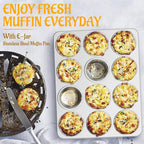 E-far Muffin Pan 12-Cup, Stainless Steel Cupcake Pan Metal Muffin Baking Tins for Oven, Regular Size & Easy Clean, Non-toxic & Dishwasher Safe