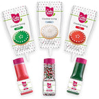 Cake Mate Christmas Decorating Kit – Red & Green Decorating Sugar (2.25 oz), White, Red & Green Cookie Icing Pouches (7 oz), Jingle Mix Non Pareil (2.1 oz) – Holiday Cookie, Cake, Cupcake & Dessert