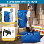10 Pack Heavy Duty Extra Large Moving Bags with Backpack Straps & Vacuum Storage Supply Combo, Totes Handles Zippers for Space Saving, Fold Flat, Includes Bags, Blue, (HEV10)