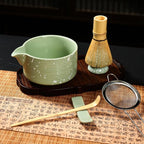 Matcha Bowl and Whisk Set, Ceramic Matcha Set Includes Matcha Bowl with Spout, Whisk & Holder, Bamboo Scoop, Stainless Sifter, Towel, Matcha Kit Making Tools,Light Green,7 PCS