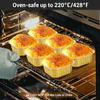 EUSOAR Baking Cups with Lids, 10oz 100pcs Gold Aluminum Foil Oven Loaf Pan Disposable Ramekins Liners for Pie Quiche Flan Soufflé Creme Brulee, Cake Pan Custard Cups Set for Dinner Wedding Banquets