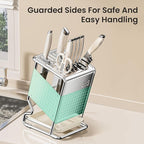 Knife Block Holder without Knives, Universal Kitchen Storage Stand, Safe Space Saver Large Volume Stable Knife Storage With a drip tray at the base Detachable for Easy Cleaning - White