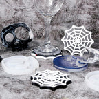 Halloween Coaster Resin Mold, 6Pcs Coaster Silicone Molds for Epoxy Resin, Skull Spider Web Cemetery Coaster Mold for Epoxy Casting, Jewelry Storage Candle Holder Mold for Craft Home Halloween Decor
