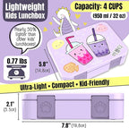 BEARFOOT Kids Lunch Box with Compartments – Compact & Lightweight | Leak-Proof, BPA-Free, Dishwasher & Microwave Safe | Hand-Drawn Design for Preschool, School, Travel (BubbleTea Purple, 4 Cups)