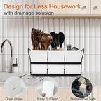 Large Utensil Caddy, Drainage Utensil Holder for Kitchen Counter, 3pcs Bins Set Cooking Utensil Organizer for Spoons, Spatulas, White
