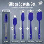 Kaluns Silicone Spatula Set, 4 Rubber Spatulas 600°F Heat Resistant, Nonstick Seamless Design with Stainless Steel Core, Dishwasher Safe, BPA free, Bonus Tongs Included