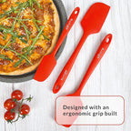 Elihome Chef Series 3 Piece Silicone Spatula Set - 600°F Heat Resistant Non Stick Rubber Kitchen Scraper Spatulas for Cooking, Baking, and Mixing – BPA Free and LFGB Certified Silicone (Red)