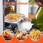 Air Fryer Basket for Oven, 2 Set Oven Air Fryer Basket and Tray with 60 PCS Parchment Papers, DEGOVIN Crisper Tray Non-stick Stainless Steel Air Fry Pans for Convection Oven(15.8" × 11" & 13" × 9.7")