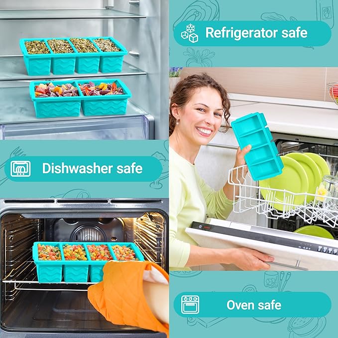 Silicone Freezer Molds for Soup with Lid, 1-Cup & 2-Cup Large Ice Cube Trays Food Storage Containers for Meal Prep, Freeze 250mL/125mL Portions – 2 Pack (1-Cup Green&2-Cup Blue)