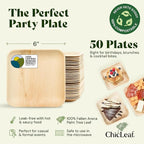 Chic Leaf Palm Leaf Compostable Plates - 6" Square, Pack of 50 - Disposable Dinnerware - Rustic Bamboo Appetizer Plates - Charcuterie Boards & Biodegradable Serviceware