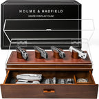 Premium Pocket Knife Display Case for 10 Knives - Wooden Knife Organizer, Storage & Holder with Unique Pillars, Hinged Cover, Drawer - Knife Collection Box - Handcrafted for Men