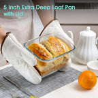 NUTRIUPS 2.7QT Glass Bread Pan with Lid, 8.6x5.1 Inch Deep Loaf Bread Baking Nonstick Pans with Airtight Lids, Rectangular loaf pan for Homemade Meatloaf Sourdough (2.6L Rectangle)