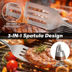 ENLOY Heavy-Duty Barbecue Grilling Tools Set, Outdoor Grill Accessories with Spatula, Fork & Tongs, Extended Rosewood Handle & Food-Grade Stainless Steel for Barbecue & Grill, 3Pcs BBQ Tools for Men