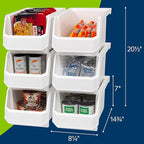 Large Plastic Containers for Organizing and Storage Bins for Closet, Kitchen, Office, or Pantry Organization, 14.75-Inch x 8-Inch x 7-Inch 6-Pack, White, Large