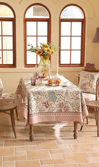 patdrea Designer Pink Linen Table Cloth for Rectangle Table,Vintage Floral with Birds Pattern Decorative Tablcloth,French Table Cover for Kitchen Dining,Thanksgiving,Christmas,63"x94"-Kulom a