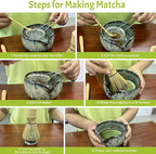 Matcha Whisk Set 6 pc Kit - Traditional Japanese Chasen, Bamboo Whisk Holder, Ceramic Bowl with Spout, Sifter & 2 pc Spoons - matcha kit set, Gift for Matcha Tea Lovers(Quenching Blue)