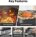 Electric Skillet 6-Quart Hot Pot Nonstick - PFOA-Free Ceramic Coating Pot, 1600W, Timer & 3 Power Settings for Steak, Egg, Ramen