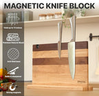 BRENZAA Magnetic Knife Block, Thick Wood Kitchen Knife Holder Stand with Strong Magnets, Multifunctional Double Side Knife Storage Organizer for Kitchen