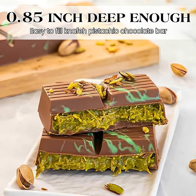 2 Pcs Chocolate Bar Mold Deep Dubai 0.85 Inch Stuffed Large Chocolate Molds Silicone Break Apart Thick Silicone Molds for Candy Bar (8 Snap）