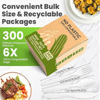 Compostable Utensils Set (300Pack), Heavy Duty & Eco-Friendly No-Plastic Spoons, Forks, Knives Cutlery Set - 100% Disposable Cornstarch Flatware for Lounge Party Wedding BBQ Picnic Camping