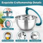 TeamFar Mixing Bowls, 3PCS Stainless Steel Serving Salad Bowls with Lids & 3 Graters, For Kitchen Mixing/Baking/Storing/Prepping, Visible & Airtight, Easy Clean - 4.5/3 / 1.5 QT, Dark Blue