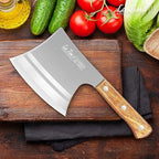 LA TIM'S Meat Cleaver Knife, 2 lb Heavy Duty Cleaver with Hand Forged High Carbon Steel, Butcher Knife for Chopping Bones, Solid Wood Handle