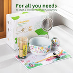 TEANAGOO Matcha Whisk Set,7 Pcs Matcha Set White,Ceremony Matcha Kit,Matcha Tea Set for Making Latte,Ceramic Bowl(chawan) whith Spout and Whisk,Gift for Matcha Lovers