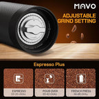 MAVO Manual Coffee Grinder, Wizard Hand Coffee Grinder, Capacity 25g with CNC Stainless Steel Hexagonal Conical Burr, Adjustable Setting, Burr Coffee Bean Grinder for French Press, Pour Over, Silver