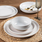AmorArc Ceramic Dinnerware Sets with Pasta Bowls for 4, Handpainted Plates and Bowls Set with Rustic Terracotta Underside, Scratch Resistant Dishes Set, Dishwasher & Microwave Safe, 16 Pcs