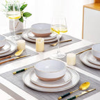 AmorArc 24 Pieces Ceramic Dinnerware Sets for 8, Handpainted Stoneware Plates and Bowls Set with Rustic Terracotta Underside, Scratch Resistant Dishes Set, Dishwasher & Microwave Safe, White
