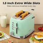 Toaster 2 Slice Retro Stainless Steel with 1.5” Extra Wide Slots Bagel, Defrost, Reheat, Cancel Functions, 6 Bread Shade Settings, Removable Crumb Tray, Aqua Green