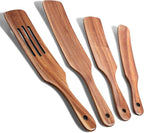 Spurtle Set, Natural Acacia Wooden Kitchen Utensils Set of 4, Wooden Spoons Utensils for Cooking, stirring, Mixing, Serving, spurtles kitchen tools as seen on tv for NonSick Cookware