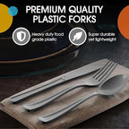 Party Solids Silver Plastic Silverware Heavy Duty 150 Pieces Silver Plastic Cutlery Sets, Utensil Sets, 50 Of Each Forks, Knives & Spoons Disposable Cutlery Set, Flatware Set For Party Supplies