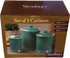 Omniware Simsbury 3-Piece Canister Set - Stoneware Kitchen Storage with Silicone-Sealed Lids, Lead-Free Glaze & Dishwasher Safe - Rustic Farmhouse-Style Flour & Sugar Containers (Black)