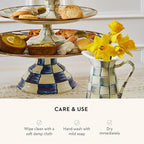 MACKENZIE-CHILDS Enamel Pedestal Platter, Round Cake Stand, Large, Blue-and-White Royal Check