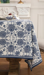 patdrea Designer Vintage Blue Long Rectangle Tablecloth,Linen Anti-Wrinkle Paisley Pattern Farmhouse Table Cloth,Decor Table Cover for Kitchen Dining,Christmas,Thanksgiving,63"x94"-Lantang a