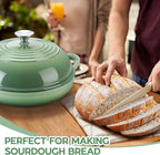E-far Dutch Oven for Sourdough Bread Baking, 6 Qt Round Enameled Cast Iron Dutch Oven for Homemade Artisan Bread, Dome Lid & Shallow Base, Matte Black Interior & Durable, Oven-Safe to 500℉, Green