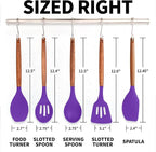 Zulay Kitchen Non-Stick Cooking Utensils Set with Authentic Acacia Wood Handles – 5-Piece Durable & Stylish Silicone Kitchen Utensils Set – Heat Resistant to 464°F – Purple