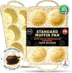2 Pack Confetti Regular Size 6 Cup Silicone Muffin Pans for Baking, Non-Stick Silicone Cupcake Pans for Baking,Easy-Release, Metal Handles, Dishwasher Safe & BPA Free - Confetti Color