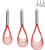 Flat Whisk Set,Stainless Steel 3 Pack 10''+11''+12'' Premium Sturdy-6 Silicone Heads Non Stick Wires Whisk for Blending Beating Stirring Kitchen Cooking Color Red by Jell-Cell