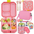 Bento Lunch Box for Kids with 12oz Soup Thermo Leak-Proof Lunch Food Container with 5 Compartment Thermo Hot Food Jar and Insulated Lunch Bag for Kid Toddler Girls Boys to School