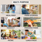 Klex 28 Oz, 50 Sets Meal Prep Containers with Airtight Lids, BPA Free, Reusable Plastic Food Container, 28 oz, Rectangular, Black/Clear, 50 Sets
