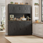 HOSTACK 71" Tall Kitchen Pantry Storage Cabinet with Charging Station, 55" Wide Kitchen Hutch Cabinet with Large Countertop, Farmhouse Food Pantry with Drawers for Living Room (Black)