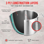 Stainless Steel Stockpot with Tempered Glass Lid 24 Quart, Durable 18/0 Stainless Steel, Impact-Bonded Base for Even Heating, Riveted Handles, Oven & All Stove Compatible, Safe Up To 500°F (260°C)