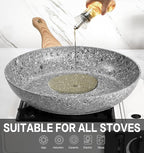 KOCH SYSTEME CS Nonstick Frying Pan with Lid, 12 Inch Grey Granite Frying Pan with Non-toxic Nonstick Coating, Aluminum Skillet with Heat-resistant Bakelite Handle, Induction Compatible, Oven Safe
