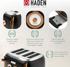Haden Dorset 4 Slice Wide Slot Stainless Steel Toaster Bundled with 12 Cup Programmable Drip Coffee Maker Coffee Machine, Black & Copper