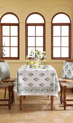ISAENNE Designer White Linen Square Tablecloth,Chinoiserie Floral Elegant Indoor Table Cloth,Fall Stain Proof Decor Tablecloths for Dining Thanksgiving Kitchen Party,67"*67"-Mosella F